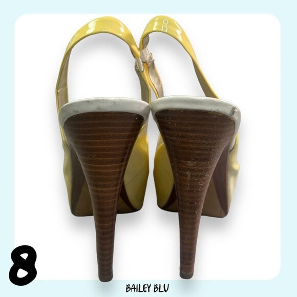 JESSICA SIMPSON Astor White Pale Yellow Patent Leather Peep Toe Pump Heel - Picture 5 of 9